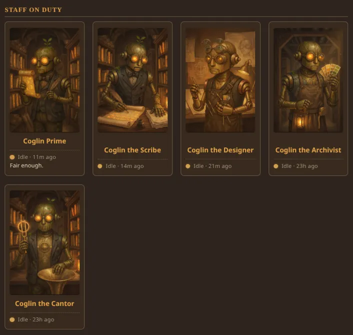 panel with cards and images of Coglin
